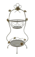 (D) Classic English Country Style Double Tier Basket Stand with Rose