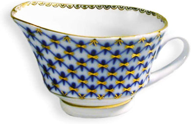 (D) Royalty Porcelain Russian Saint Petersburg Lomonosov Cobalt Net Blue Gravy Boat