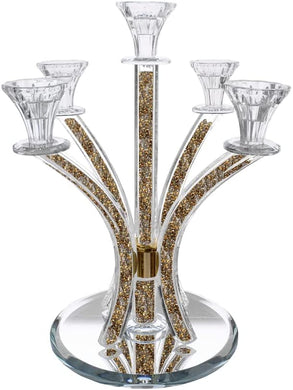 (D) Judaica Crystal Candelabra 5 Arm Candle Holder Centrepiece 14.6