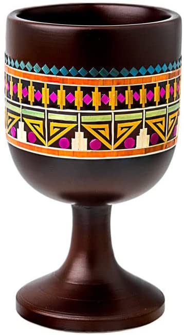 (D) Judaica Black Pharonic Modern Pattern Kuddish Cup Wine Kiddish Goblet