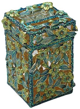 (D) Judaica Jeweled Tzedukah Box Flowers 4'' (Green)