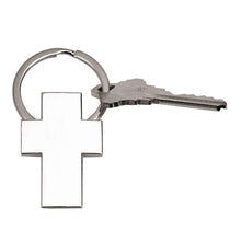 (D) Cross Key Chain, Silver Polished Key Chain for Men 2.5, Gift for Christian