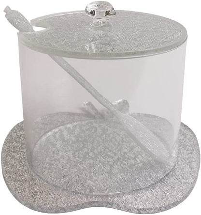 (D) Judaica Lucite Honey Dish with Lid and Spoon Apple Shape Base