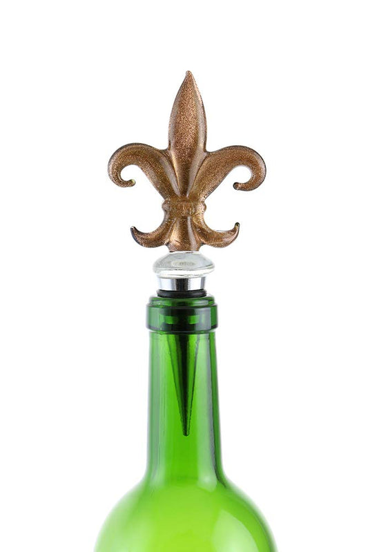 (D) Wine Bottle Stopper, Gold Fleur De Lis, Bar Counter Decoration