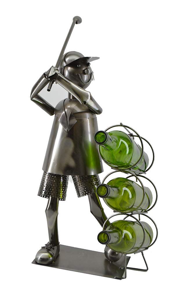 (D) Wine Bottle Holder, Golfer with 3 Bottle Stand by, Bar Counter Decoration