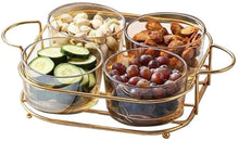 (D) Judaica Elaborate Dip Bowl Set with Tray Serving Table Bowls (4 PC, Clear)