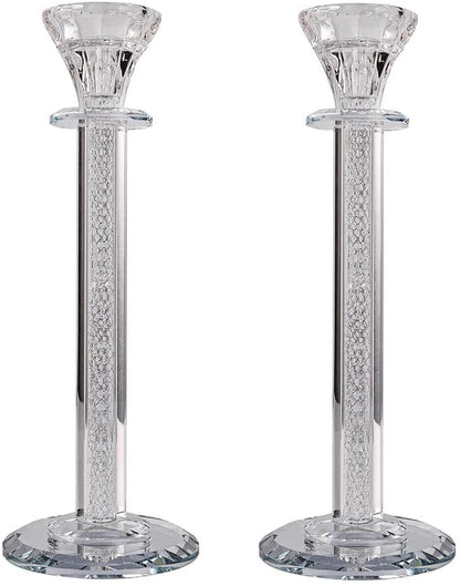 (D) Judaica Crystal Candlesticks with Inner Net Diamond Design