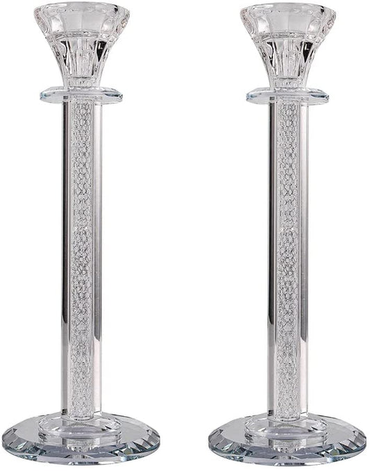 (D) Judaica Crystal Candlesticks with Inner Net Diamond Design