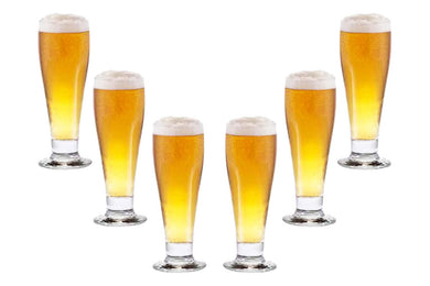 Beer Pilsner Glasses Set 10.5 Oz, Modern Clear Party Glassware Set of (6)