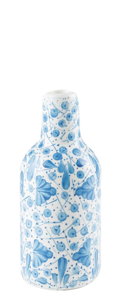(D) Ceramic Small Bottle, Farmhouse Home Decor Bottle Shaped Blue Flowers