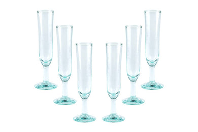 (D) Glass Champagne Flute 6 Pc Glass, Clear Stemmed Glass Drinkware Recycled