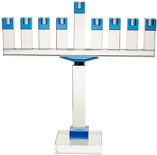 (D) Judaica Crystal Menorah for Oil Chanukah (Blue)