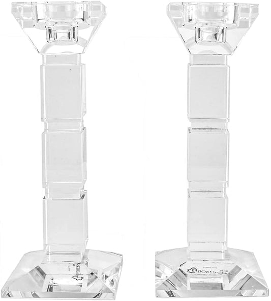 (D) Judaica Crystal Candle Sticks Square Design Set of 2 Candle Holders