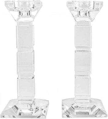 (D) Judaica Crystal Candle Sticks Square Design Set of 2 Candle Holders (Clear)