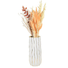 (D) Tall White Footed Vase Decorative Centerpiece, with Gold Wavy Design (Large 6" x 15.7")