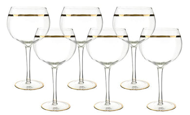 (D) Crystal Wine Stem Glasses with 24K Gold Rim 6-pc Set, Classic Glassware