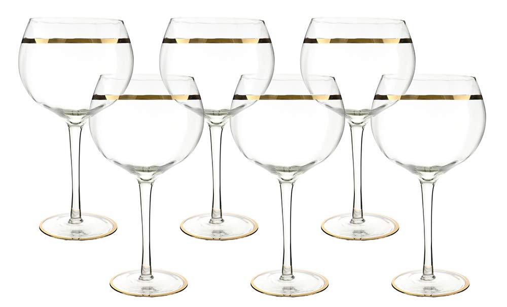 (D) Crystal Wine Stem Glasses with 24K Gold Rim 6-pc Set, Classic Glassware