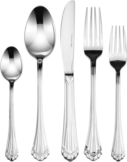 75 Piece 3 mm 18/10 Stainless Steel Silverware Set for 12 Medium to Heavyweight with Hostess Serving Set