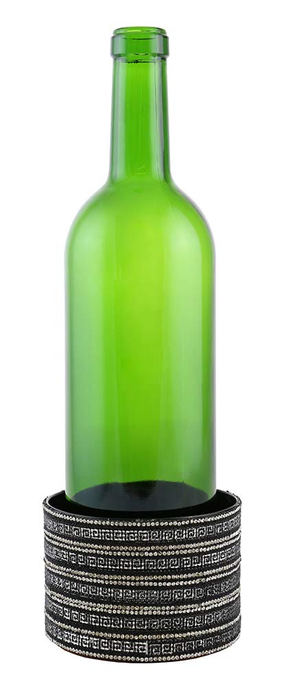 (D) Decorated Wine Coaster, Silver and Black Crystal Strips, Wine Bottle Holder