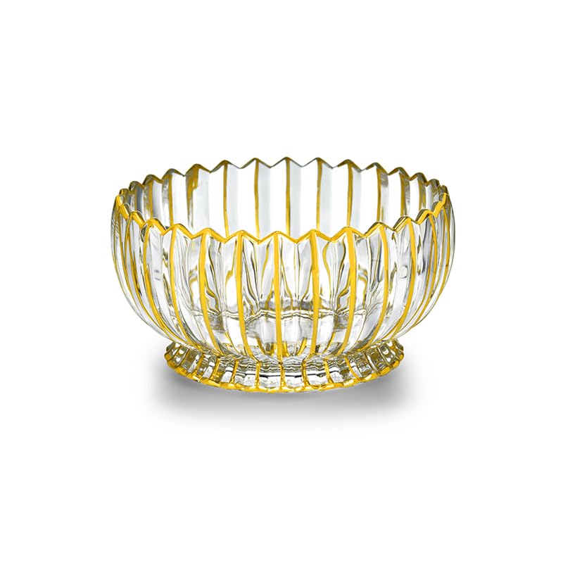 Gifts Plaza (D) Glass Fruit Bowl Gold and Clear Fluted Bowl Centerpiece