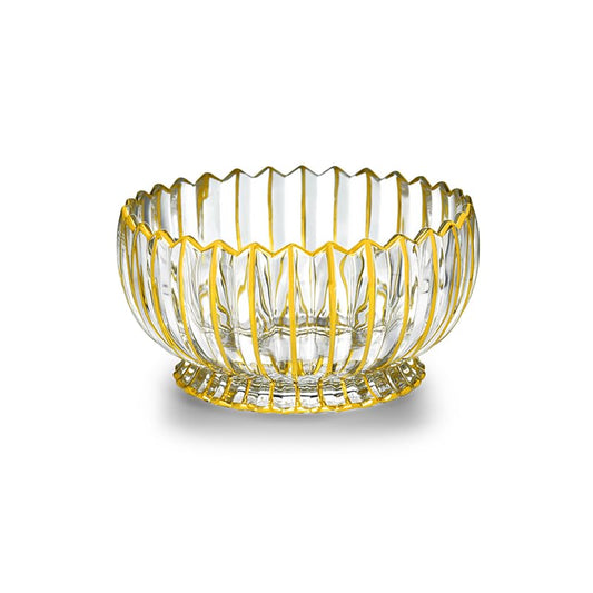 Gifts Plaza (D) Glass Fruit Bowl Gold and Clear Fluted Bowl Centerpiece