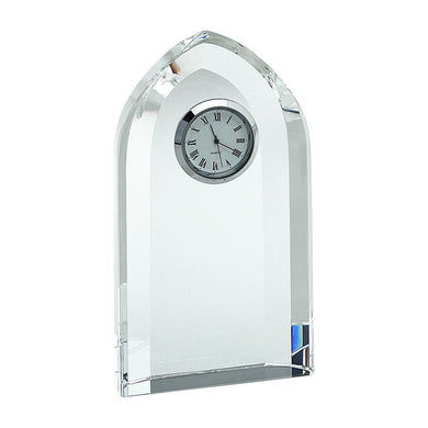 (D) Optic Crystal Arched Table Clock 6 inches, Roman Numerals Desk Clock