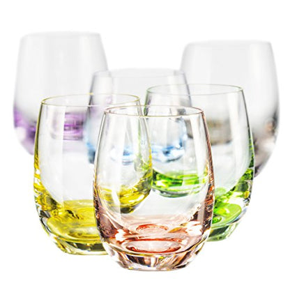 Bohemia Collection Rainbow Set of 6 Beverage Tumbler Multi Colored Glasses 10oz
