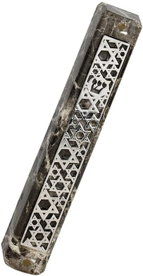 (D) Judaica Plastic Marble Style Mezuzah Case, Metal (5.9'', Silver Сonstellation)