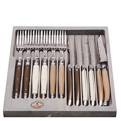 (D) Laguiole Flatware French Hand Made 12pc Cutlery Set in a Box Vintage (Linen)