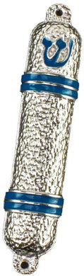 (D) Judaica Hammered Metal Mezuzah Case for Door (Silver Blue)