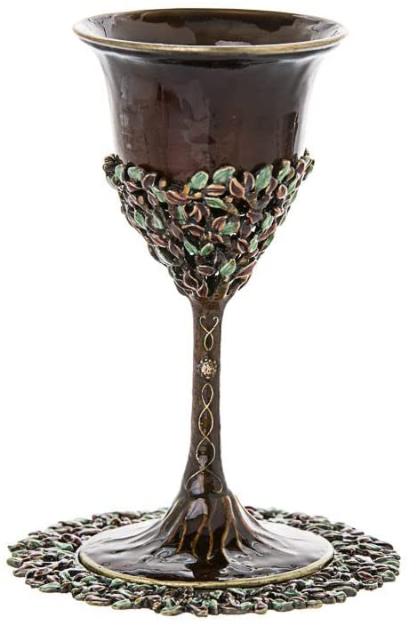 (D) Judaica Enamel Brown Cup And Tray Wine Cup For Shabbat and Havdalah