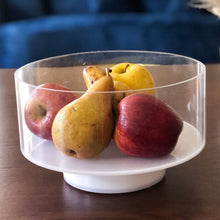 (D) Judaica Lucite Salad Bowl with White Base, Clear Fruit Bowl