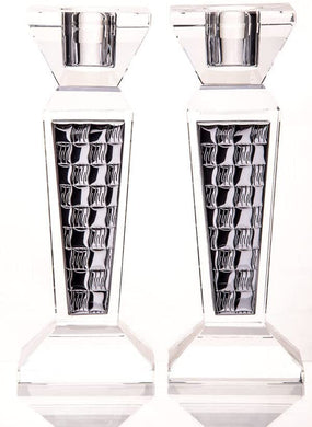 (D) Modern Crystal and Silver Candlestick Holder Judaica Home Decor