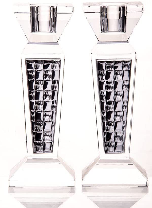 (D) Modern Crystal and Silver Candlestick Holder Judaica Home Decor