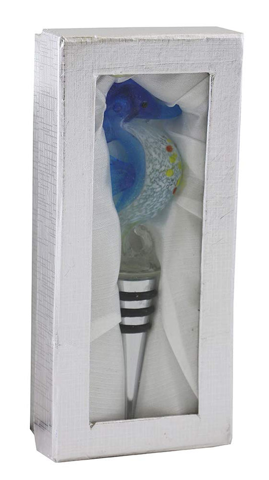 (D) Wine Bottle Stopper, Blue Seahorse, Marine Decor, Bar Counter Decoration