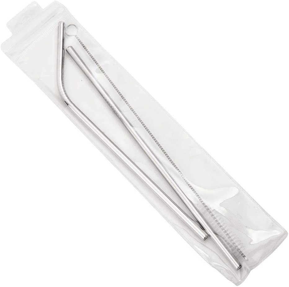 Stainless Steel Straws with Pouch - Silver