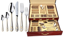 Italian Collection 'Windsor' 75-Piece Premium Surgical Stainless Steel Silverware Flatware Set 18/10, Service for 12, 24K Gold-Plated Hostess Serving Set in a Wooden Case