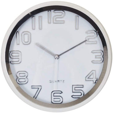 (D) Silver Round Wall Clock Classic Decor for Home Or Office 12''