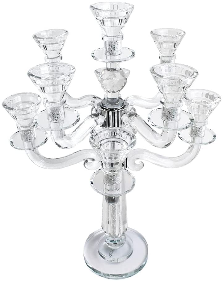 (D) Judaica Crystal Candelabra with Stones 9 Arms Home Decor Candle Holder 18.11