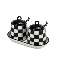 Gifts Plaza (D) Chic Checkered Porcelain Kitchen Coffee Tea and Sugar Jars Black and White