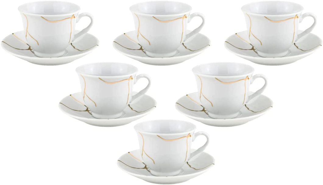 Royalty Porcelain 12-pc Storm Mini Demi Coffee Set, Luxury Porcelain 24K Gold