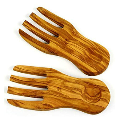 (D) Berard France Olive Wood Salad Server Hands, Vintage Handmade Utensils