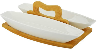 (D) Food Display 2 Oval Bowls, Fruit Dish on a Board with a Handle, Serving Tray