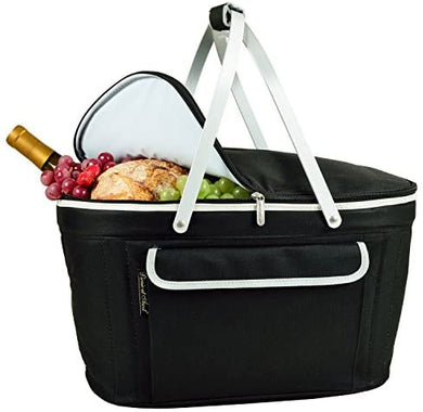 (D) Collapsible Insulated Basket Cooler, Picnic Backpack Bag (Black)