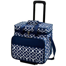 (D) Four Person Picnic Backpack Bag On Wheels, Full Equipment Set for Outdoor (Trellis Blue)