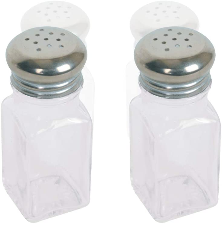 Salt and Pepper Shakers Glass 2 Oz, Modern Style Kitchen Utensil, Metal Cap 2 Pc