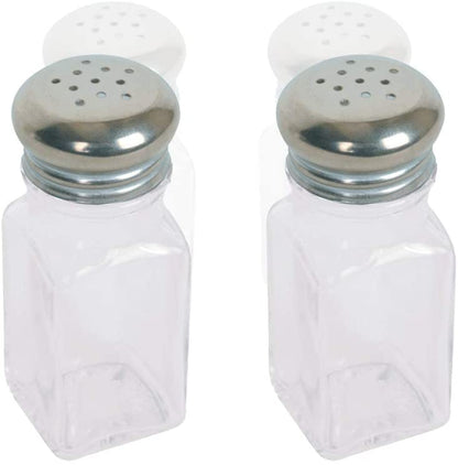 Salt and Pepper Shakers Glass 2 Oz, Modern Style Kitchen Utensil, Metal Cap 2 Pc