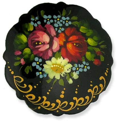 (D) Russian Souvenirs Black Floral Assorted Hand Painted Pin 2