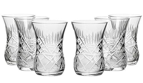 Set of 6 Neman Glassworks, 5-Oz Hand Made Vintage Russian Crystal Glasses, Turkish Tea Glasses Old-fashioned Glassware