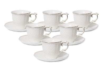 Royalty Porcelain 12pc White Gold 'Vintage', Espresso Coffee Set, Bone China